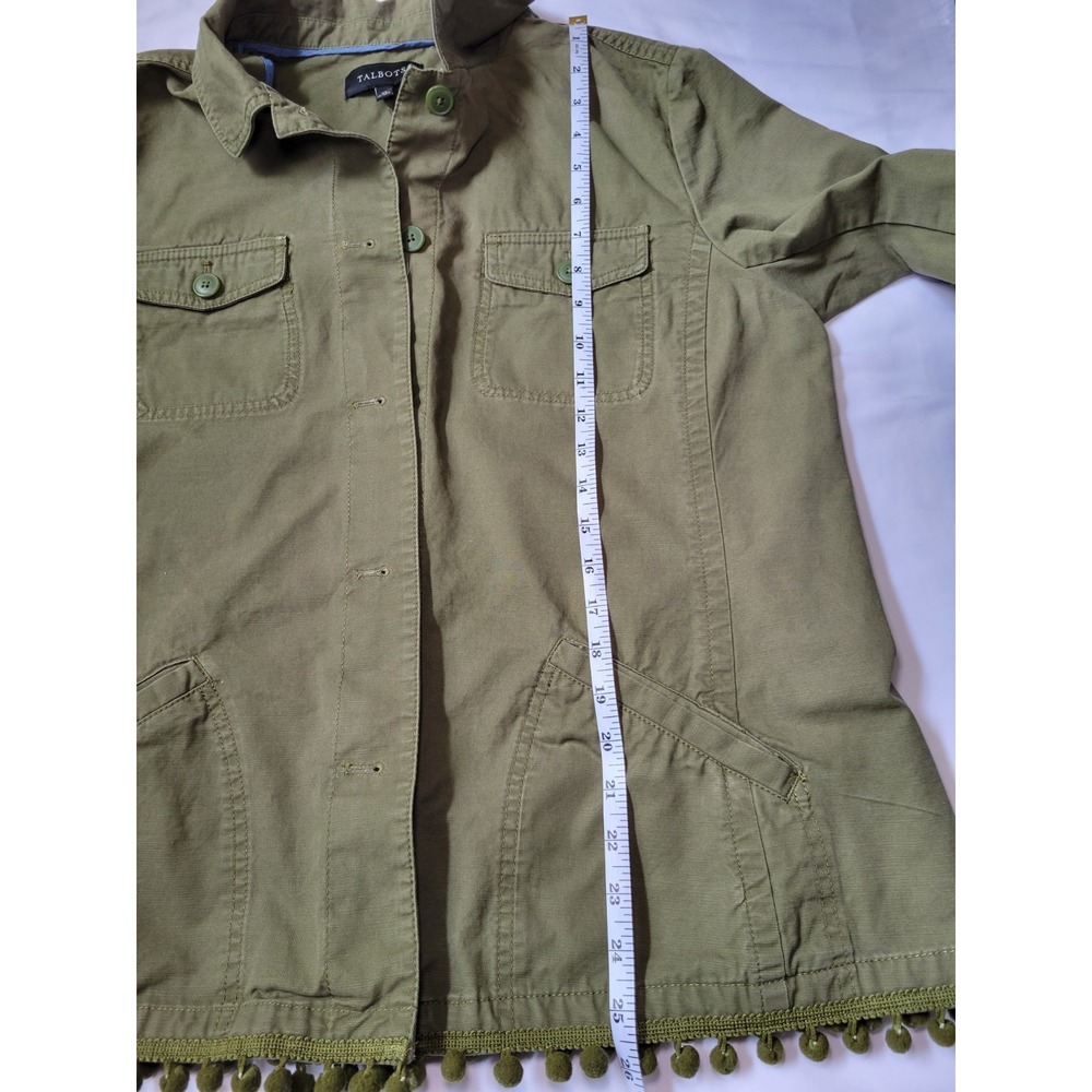 Talbots Womens Jacket Pom Pom Army Green Flap Pockets Gorpcore Lightweight Sz XL - Picture 9 of 14